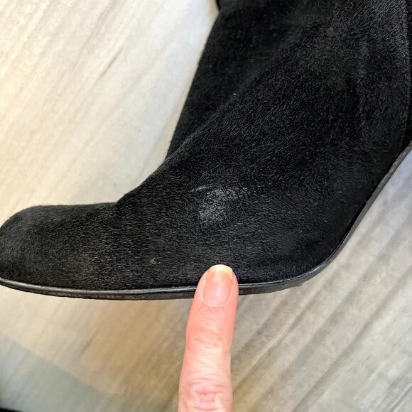 Stuart Weitzman Black Suede Leather OTK Over The Knee High Boot Gold Zipper 7.5 - Picture 13 of 14